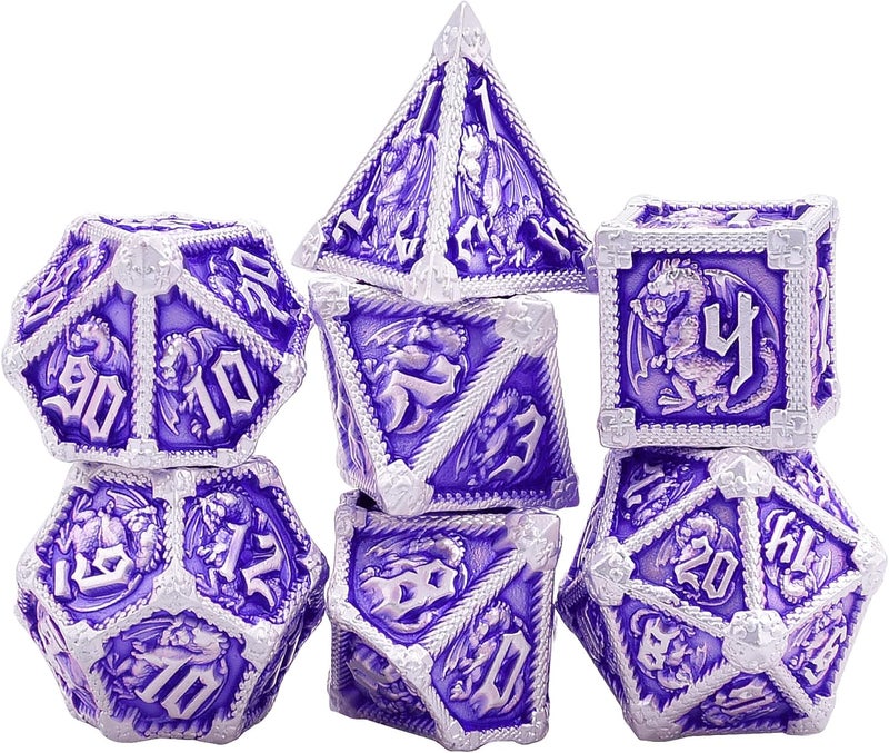 AUSTOR 7-Die Metal DND Dice Set Dungeons and Dragons Polyhedral Roll Playing Dice with Box D20 D12 D10 D% D8 D6 D4 for Pathfinder MTG RPG Board Games - Image 2
